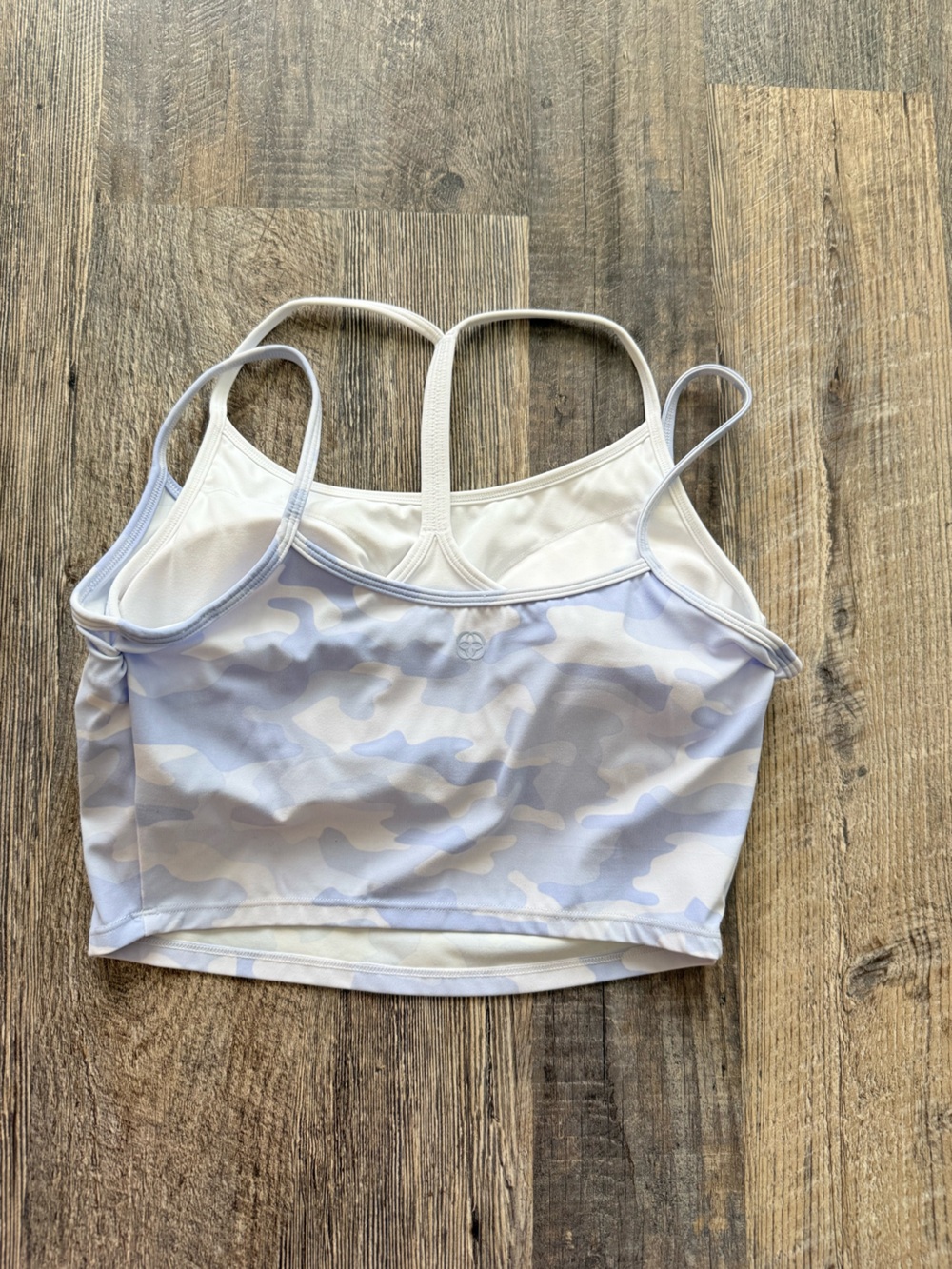 Comfrt Camo Longline Sports Bra Crop Top Strappy Back Blue White Size L - Picture 3 of 9